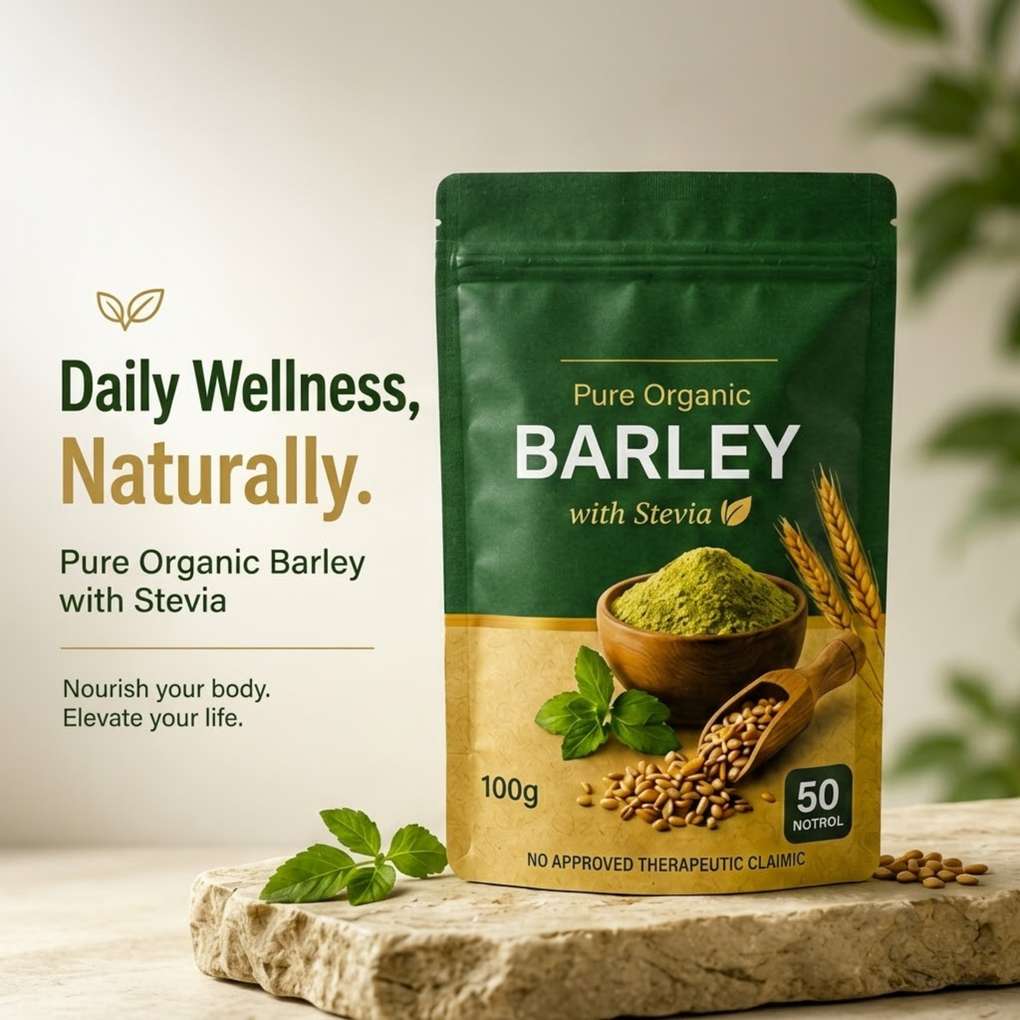 Pure Organic Barley Powder with Stevia (100g)