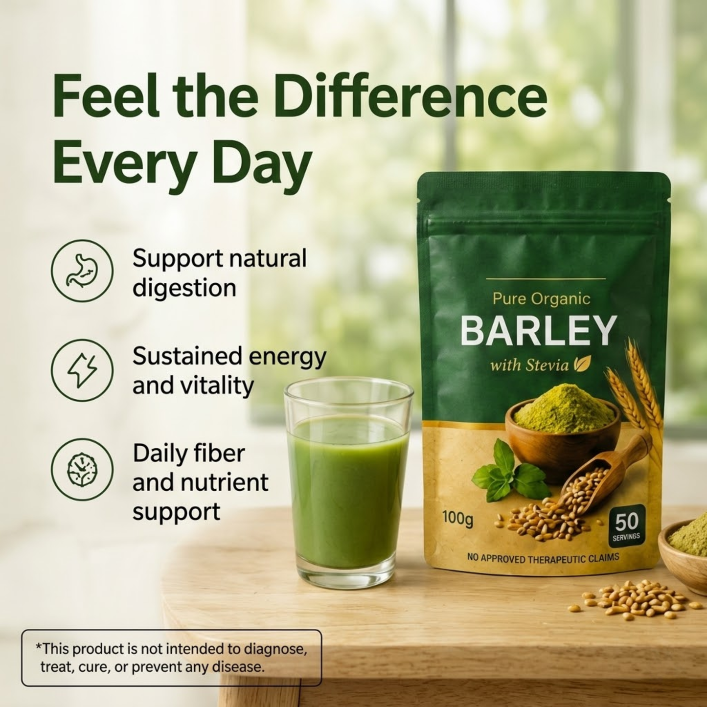 Pure Organic Barley Powder with Stevia (100g)