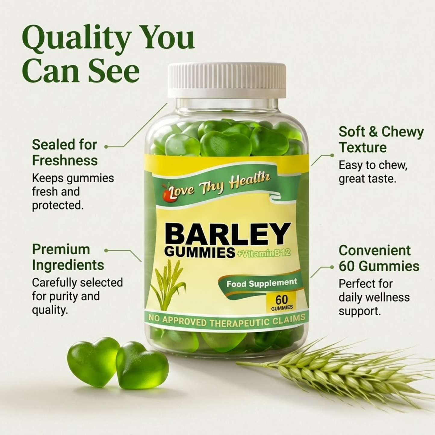 Barley Gummies + Vitamin B12 (60 Gummies)