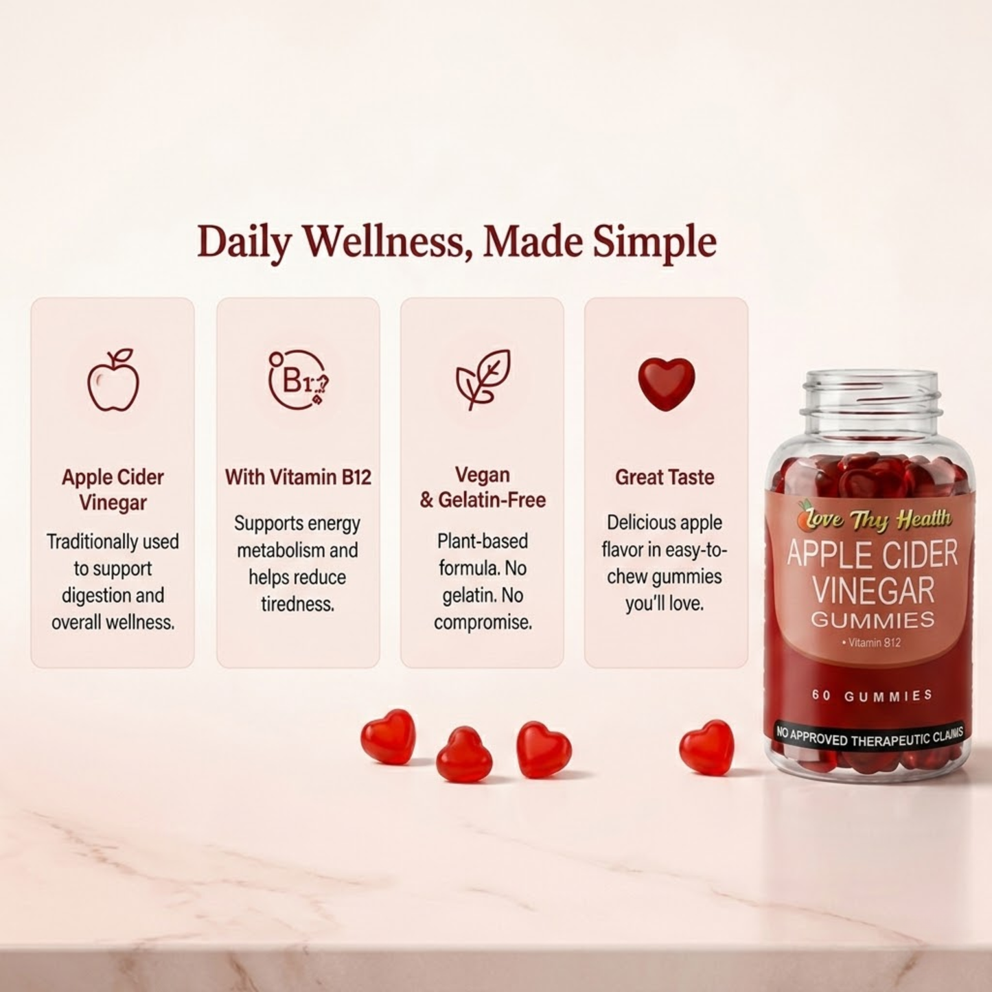 Apple Cider Vinegar Gummies + Vitamins B9 & B12 (60 Gummies)